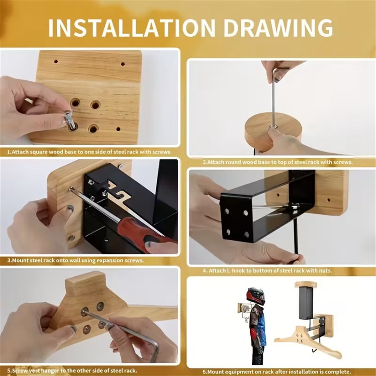 Cycling Gear Holder - Nieuwe aanwinst: motorfiets houten helmhouder wandmontage